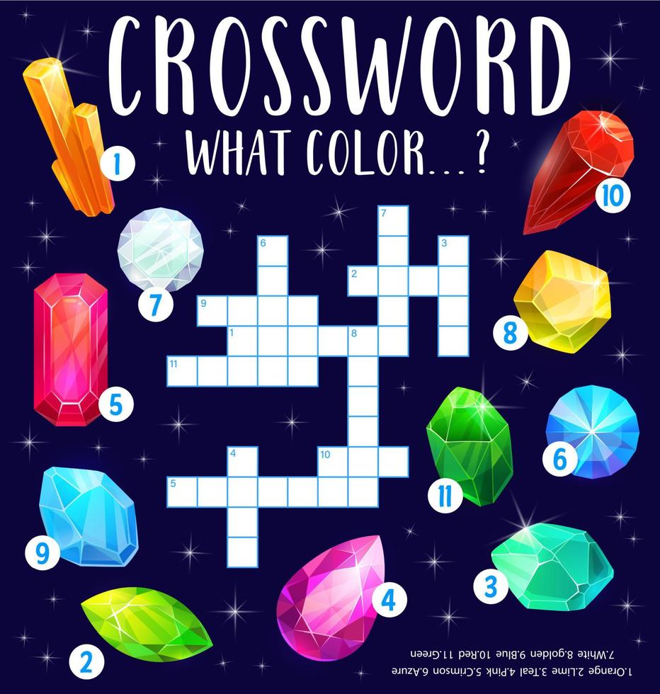 Gem, jewel and crystals crossword worksheet game vector