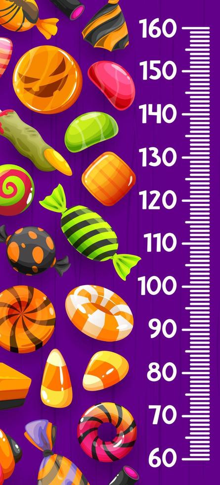 Kids height chart with cartoon Halloween candies vector