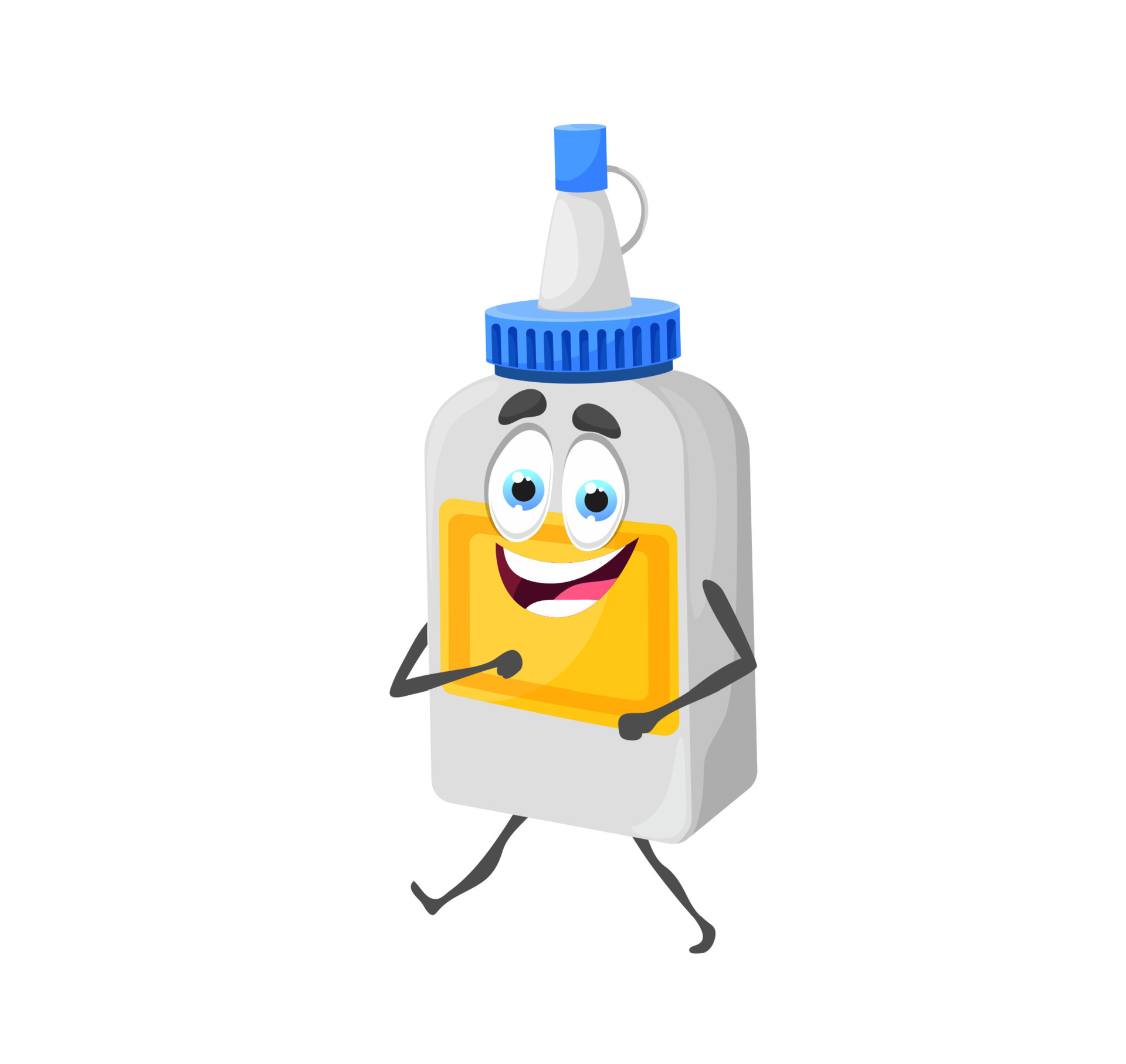personaje de botella de pegamento divertido de dibujos animados, útiles