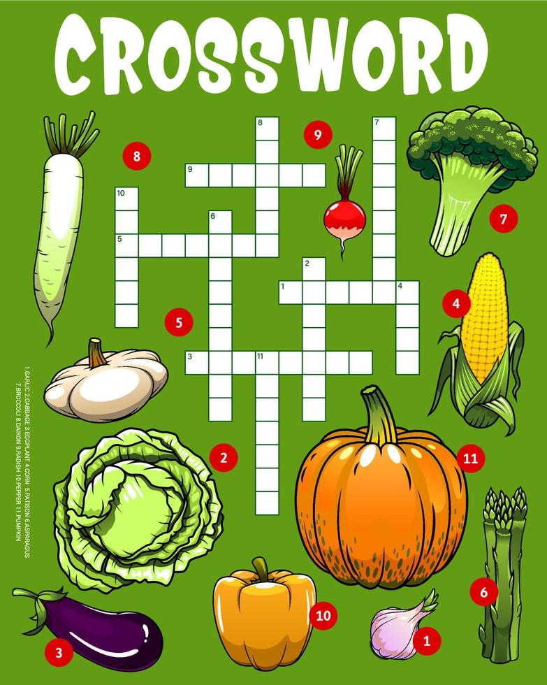 Farm vegetables, crossword puzzle game worksheet vector