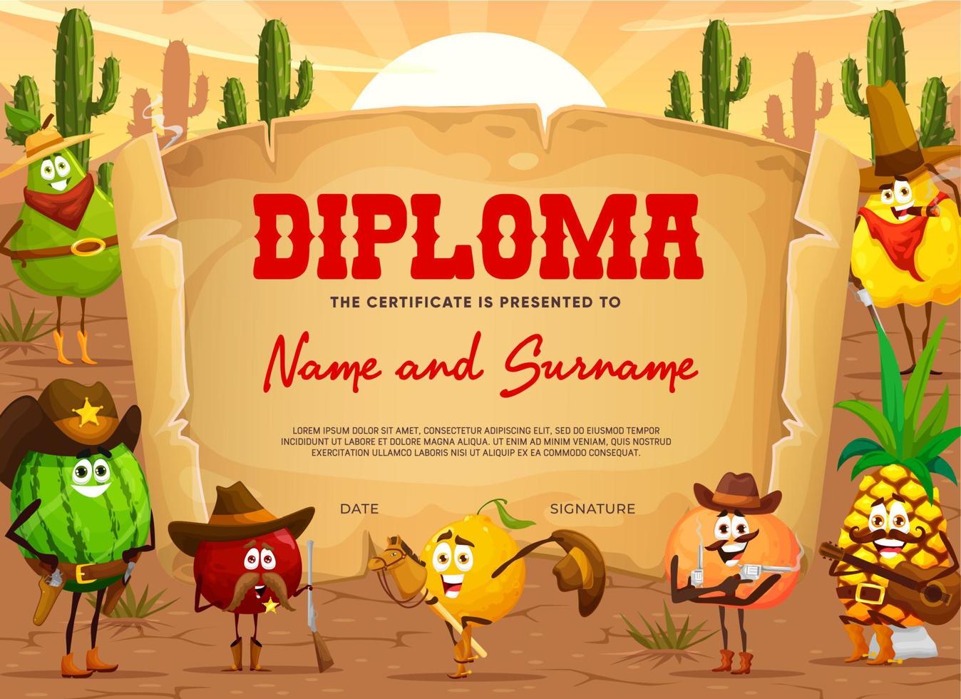 niños diploma de vaqueros de frutas de dibujos animados del salvaje oeste 12285872 Vector en Vecteezy niños diploma de vaqueros de frutas de dibujos animados del salvaje oeste 12285872 Vector en Vecteezy