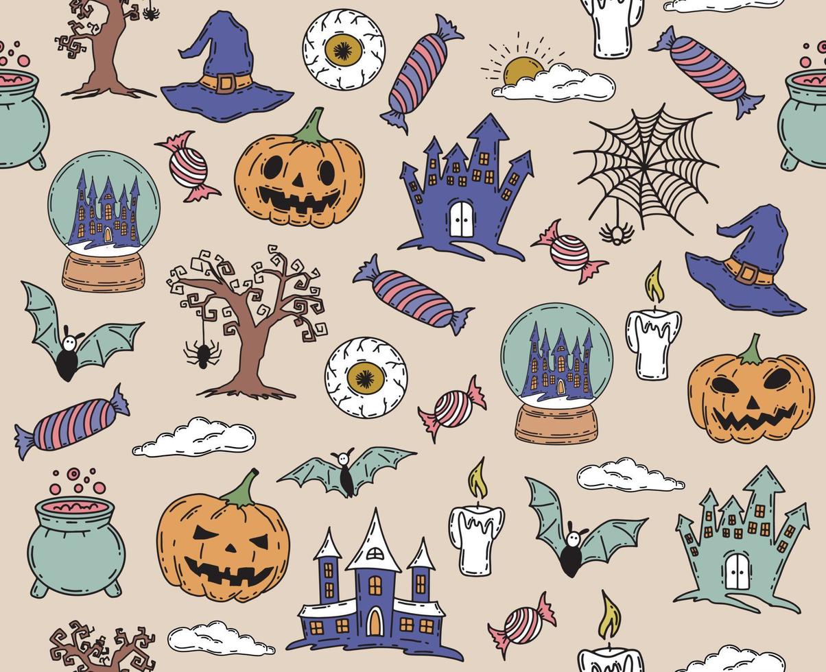 Halloween symbols hand drawn illustrations vector