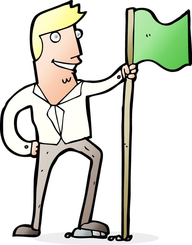 cartoon man planting flag vector