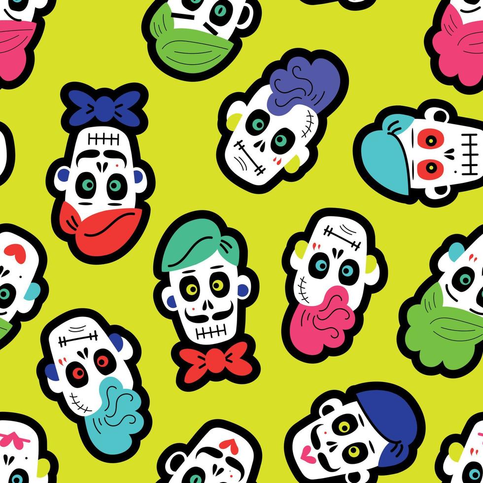 Seamless pattern with colorful  sugar funny skulls. vector