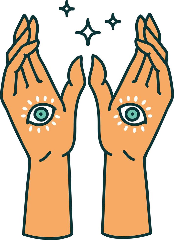 iconic tattoo style image of mystic hands vector