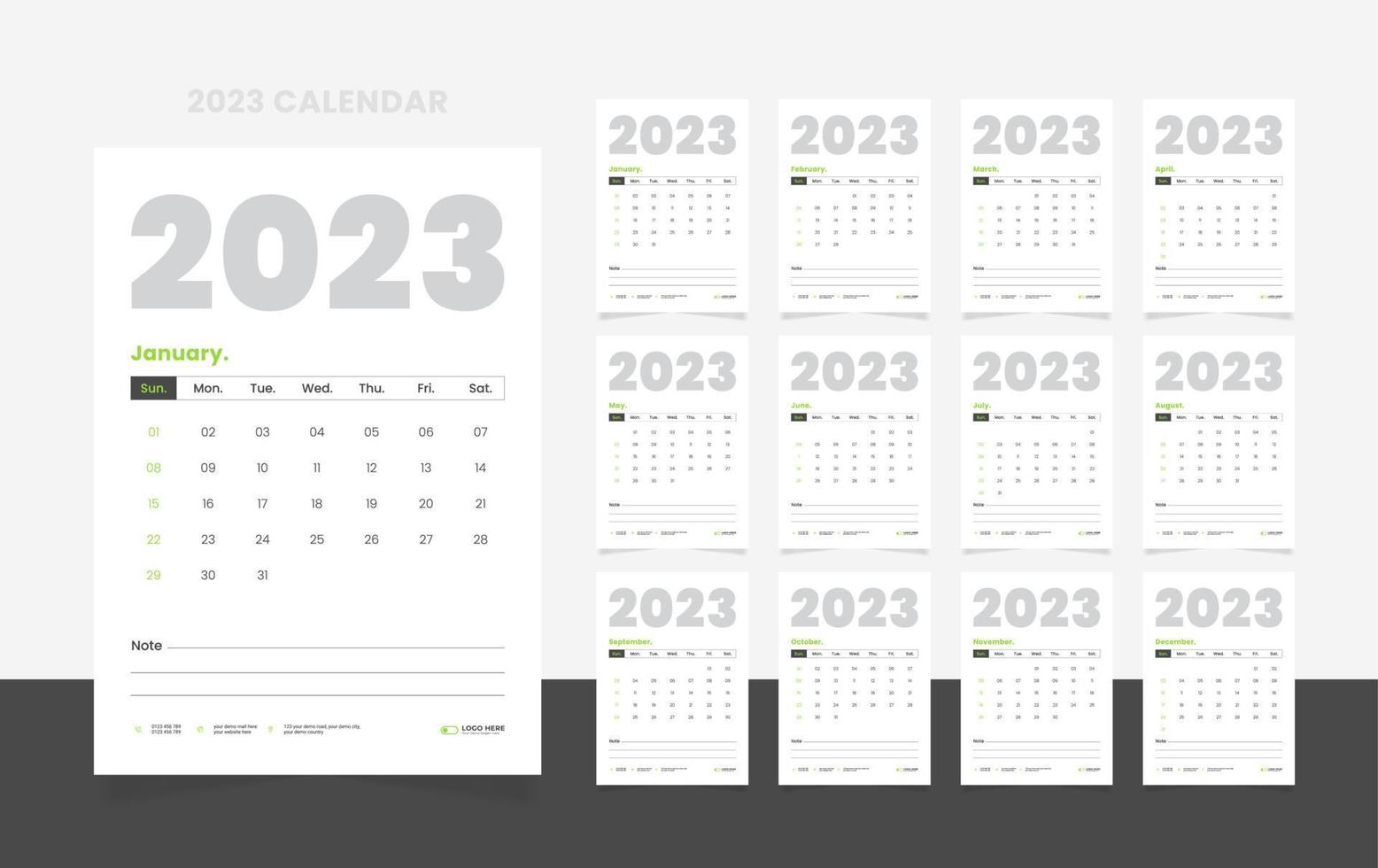 12 page 2023 calendar design template vector