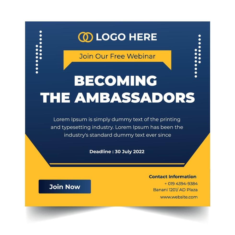 Ambassadors Social Media Post Template Design vector