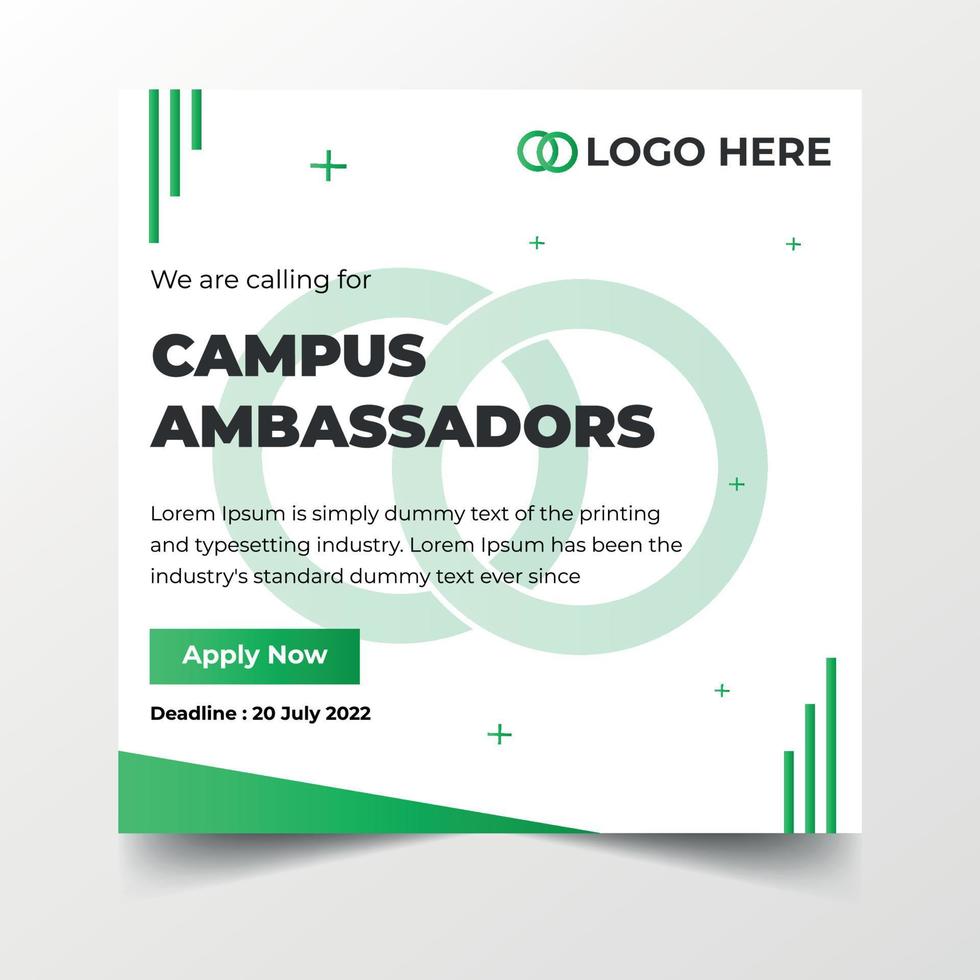 embajadores del campus instagram diseño de banner de redes sociales vector gratis