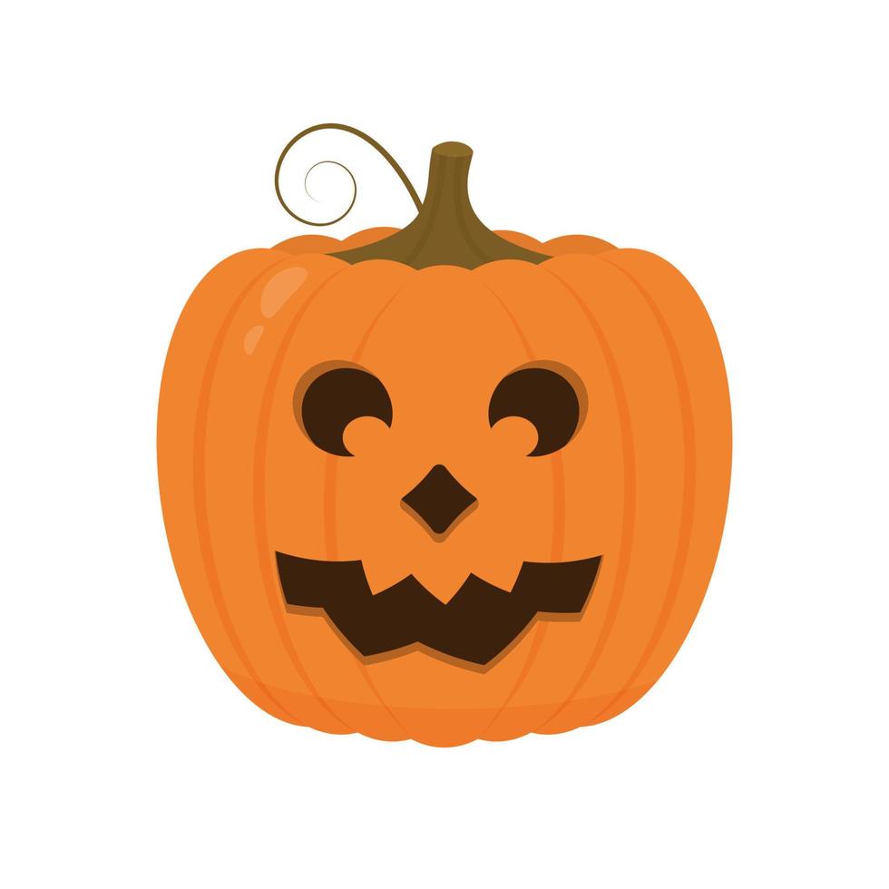 Halloween Pumpkin with scary face icon isolated on white. Cute cartoon Jack-o'-Lantern. Halloween party decorations. Easy to edit vector template.