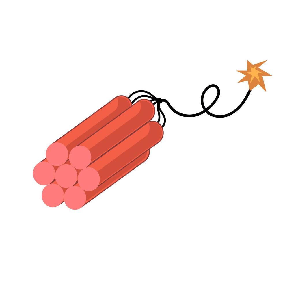 Cartoon dynamite and tnt explosives with timer and fuse. Fire bomb and dangerous weapon to destroy. Game icon for destruction and dangerous burning object vector illustration