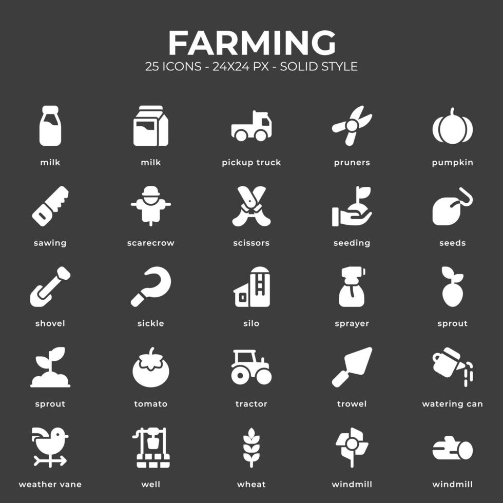 Farming icon pack with black color vector