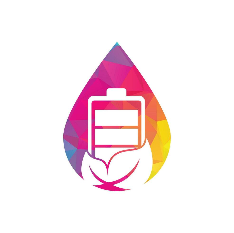 Leaf battery drop shape concept logo design vector icon. Eco nature and battery logo template design illustration design.