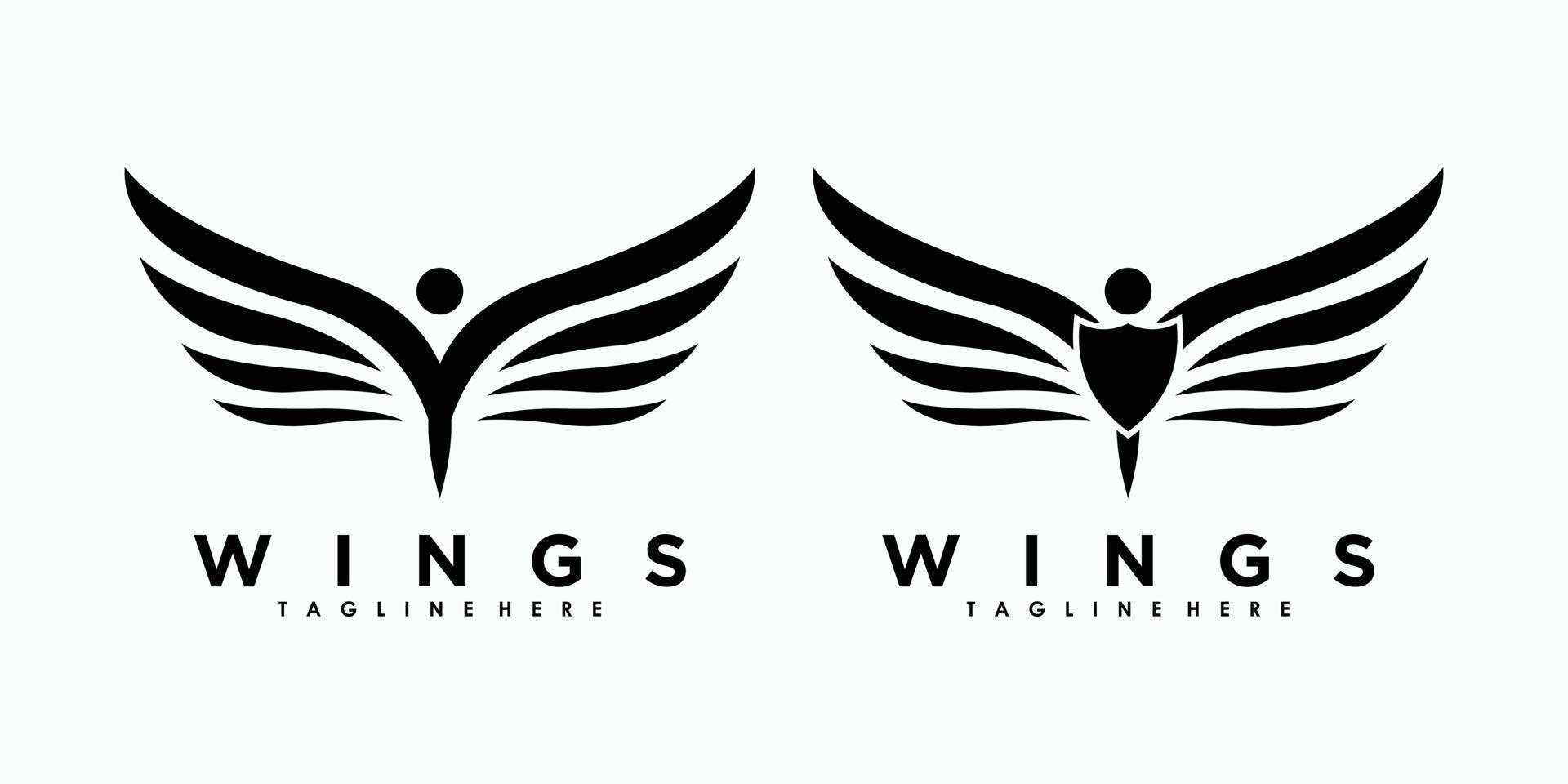 wings logo design with illustration premium vector