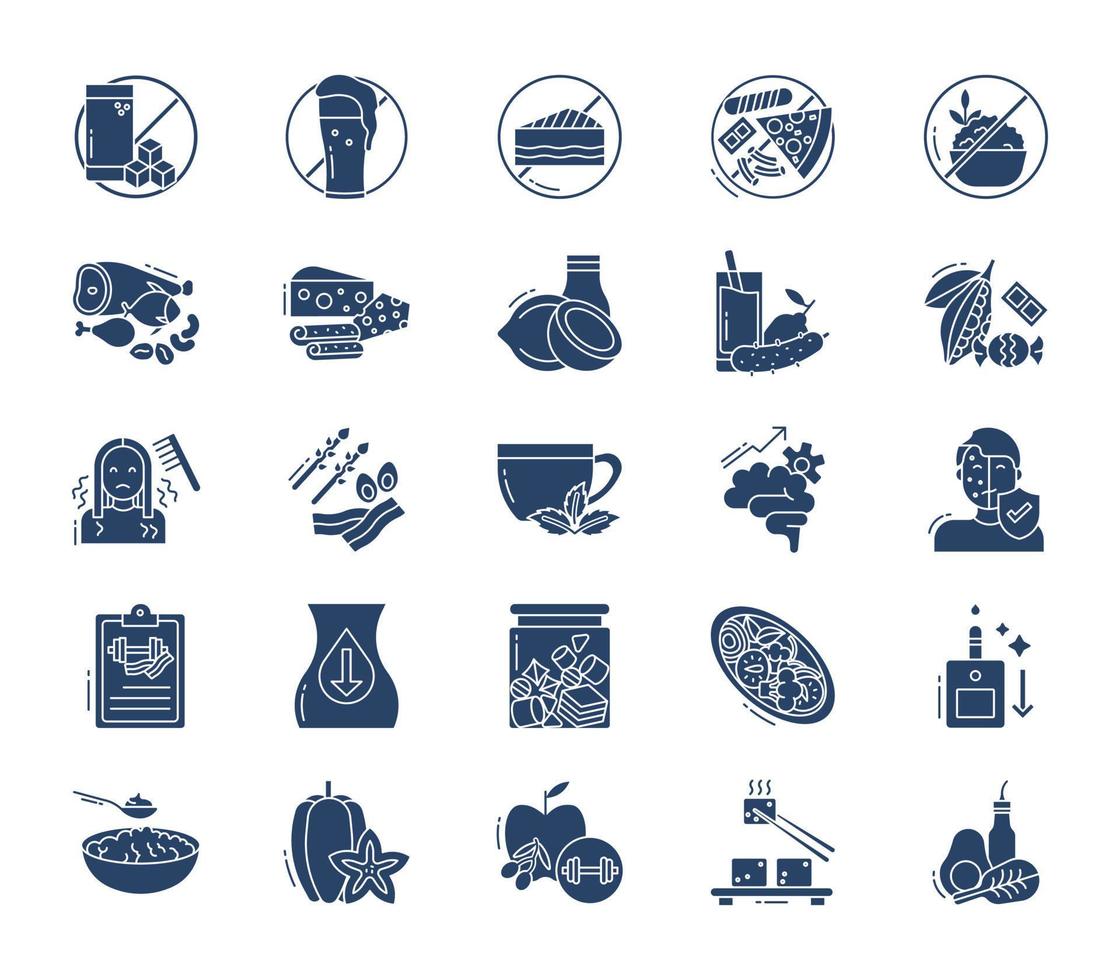 Keto diet and food icon set vector