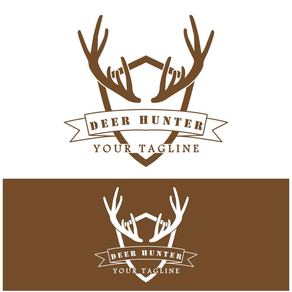 Hunter deer antler logo vector illustration design with slogan template