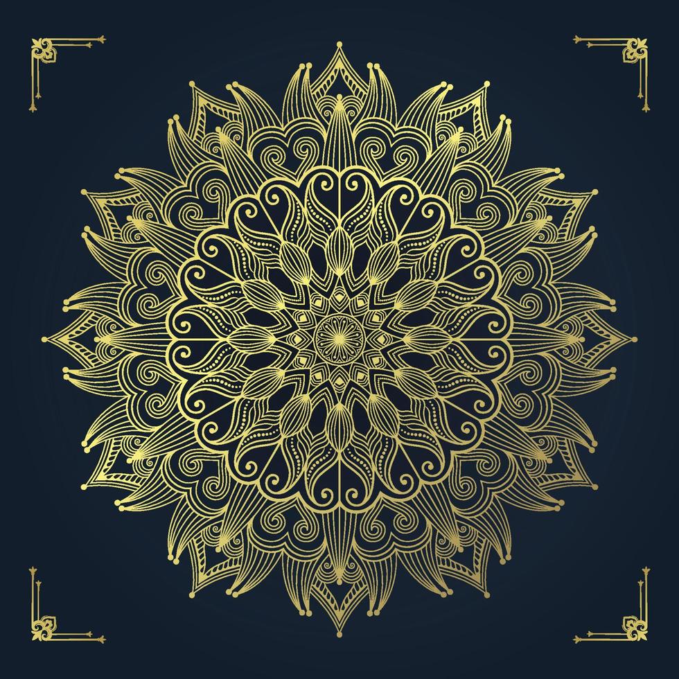 Luxury golden mandala ornate background for wedding invitation. Golden ornament design background vector