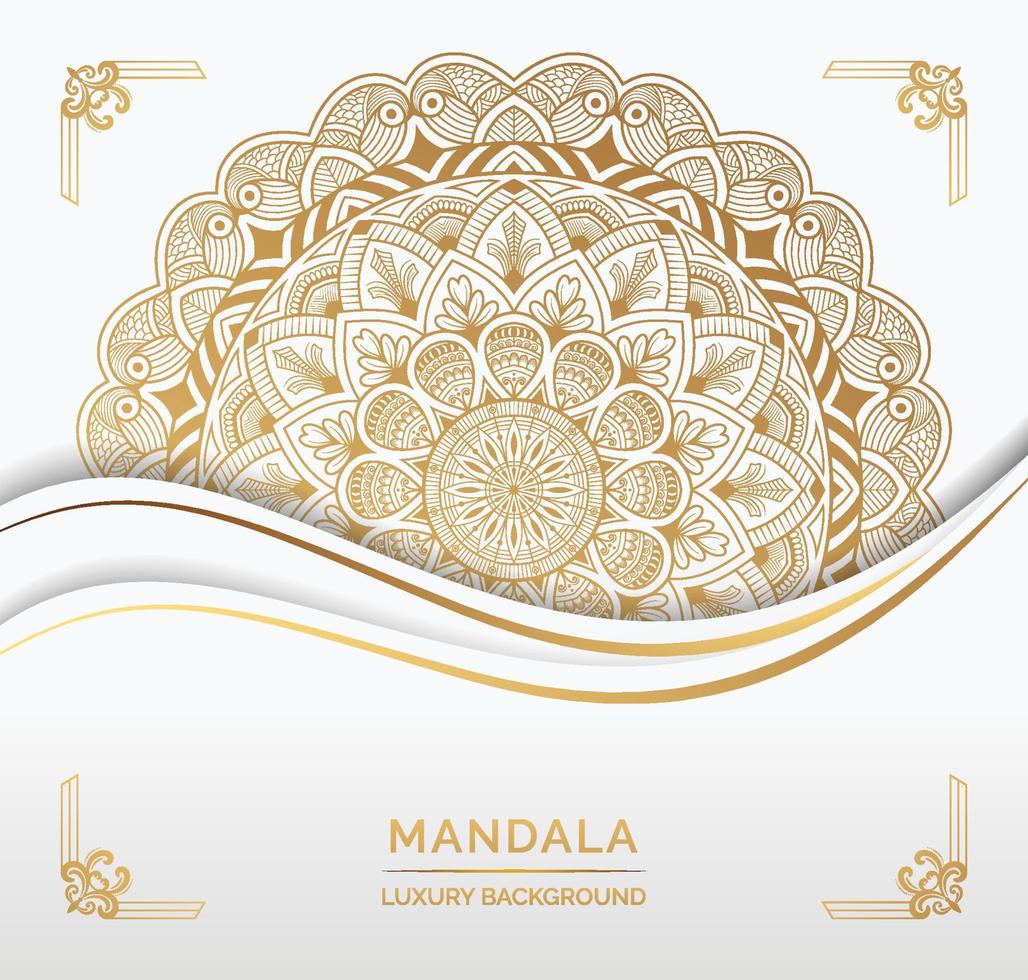 Luxury golden mandala ornate background for wedding invitation. Golden ornament design background vector