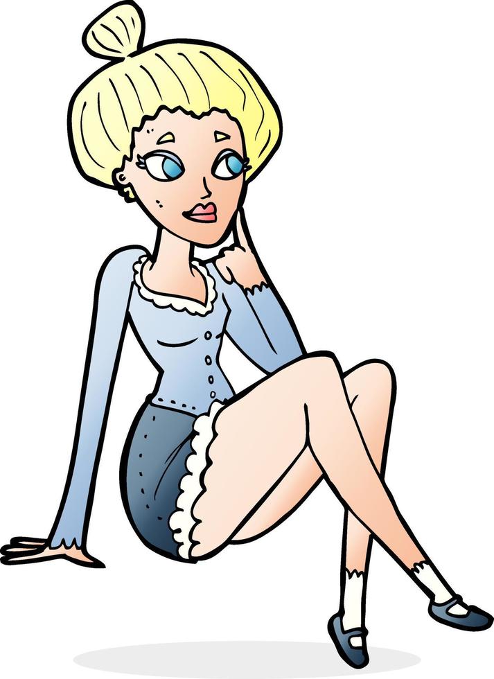 cartoon attractive woman sitting thinking vector