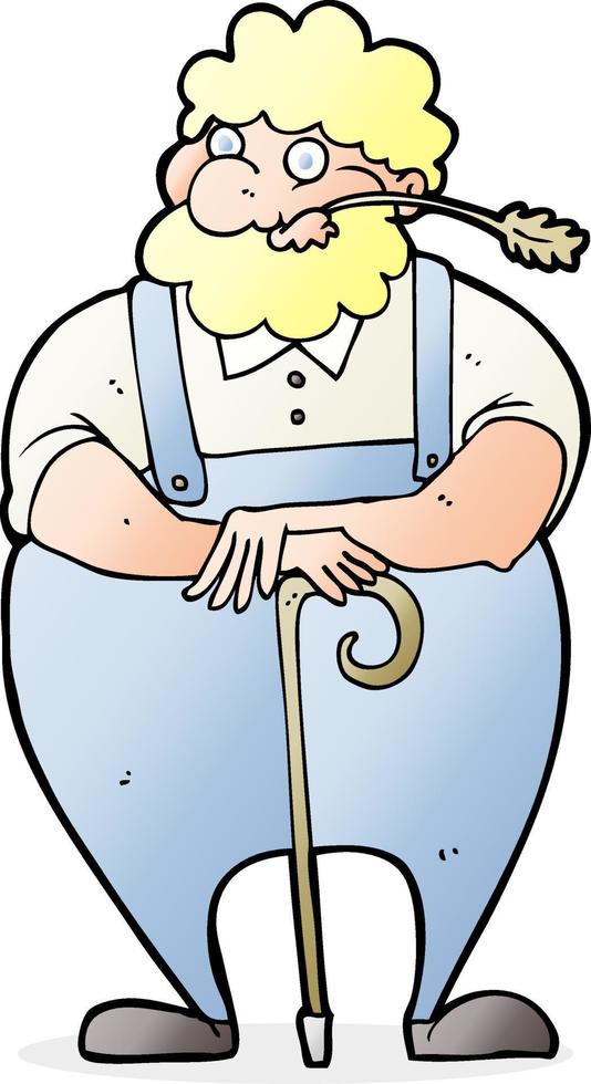 cartoon farmer leaning on walking stick vector