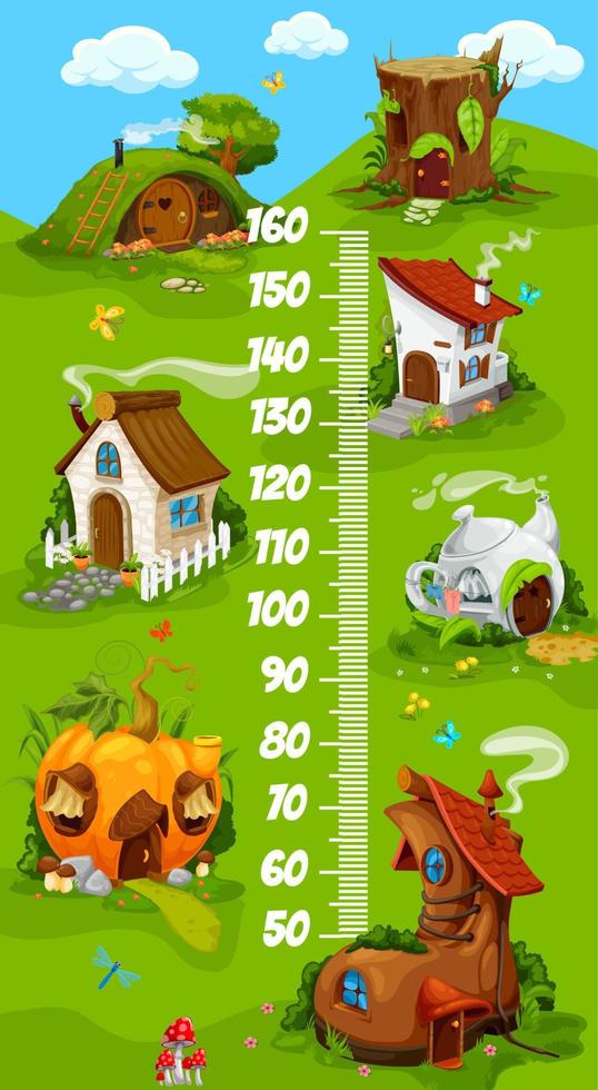 Kids height chart with fairy homes dwellings vector