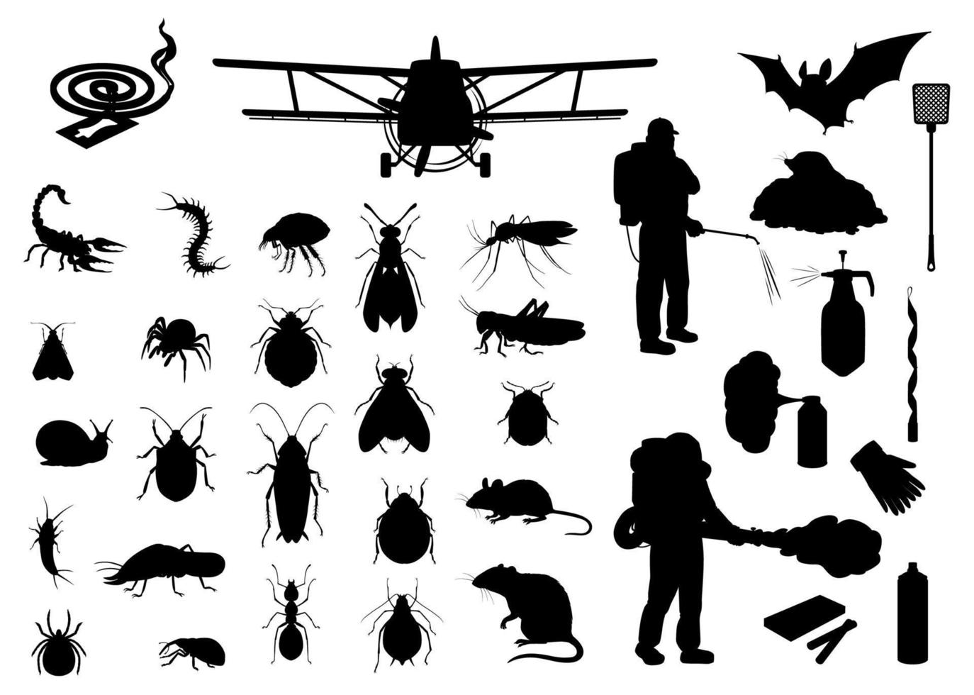 Home or agriculture pest, exterminators silhouette vector