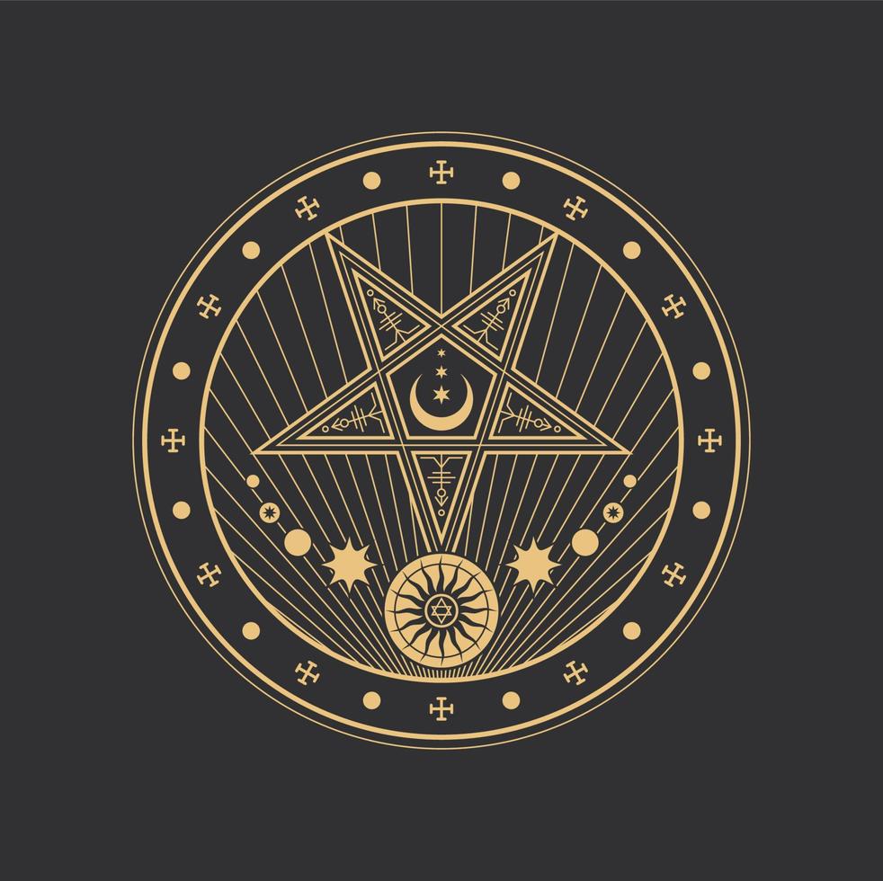 Pentagram, esoteric circle, occult magic and tarot vector