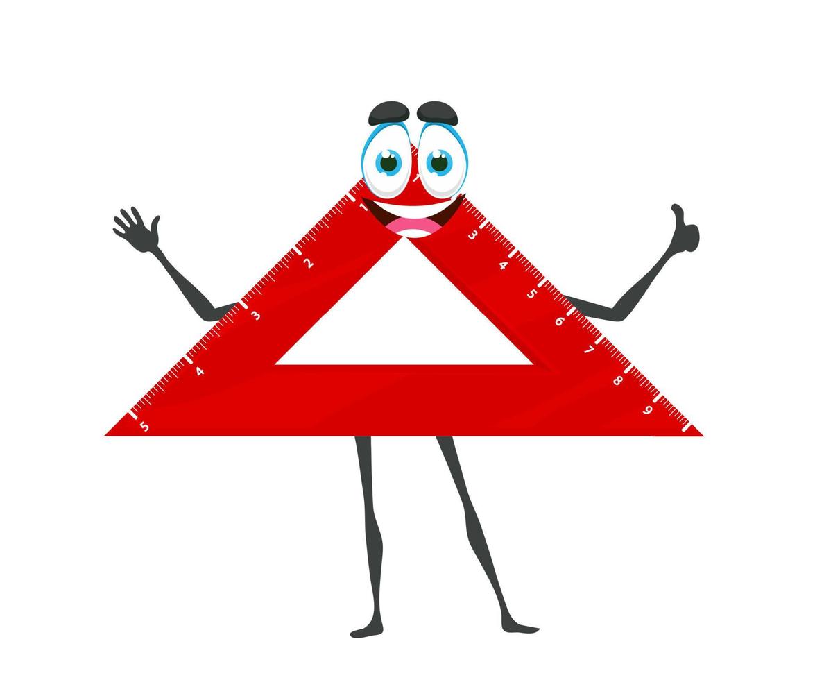 Cartoon school plastic triangle ruler character vector