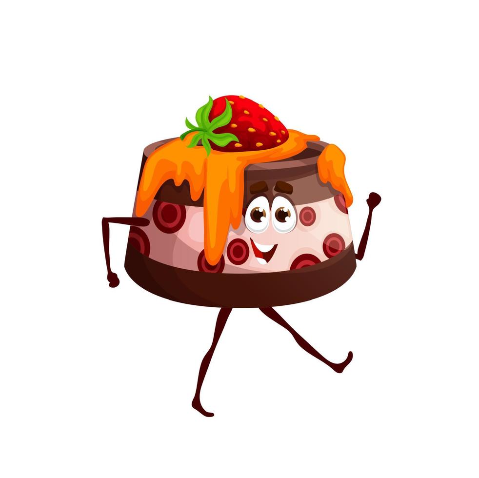 Cartoon chocolate pudding dessert character, cake vector