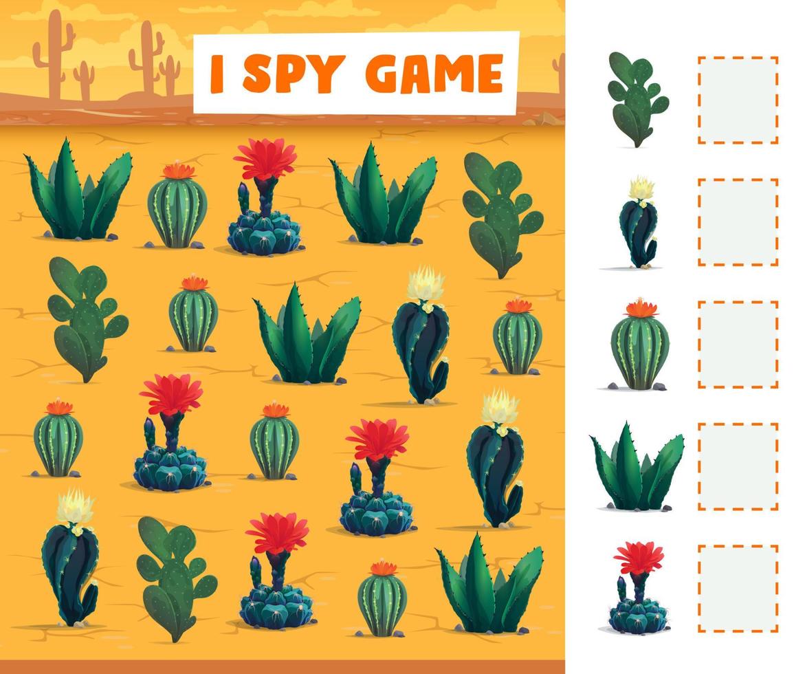 Cactuses in mexican desert I spy game worksheet vector