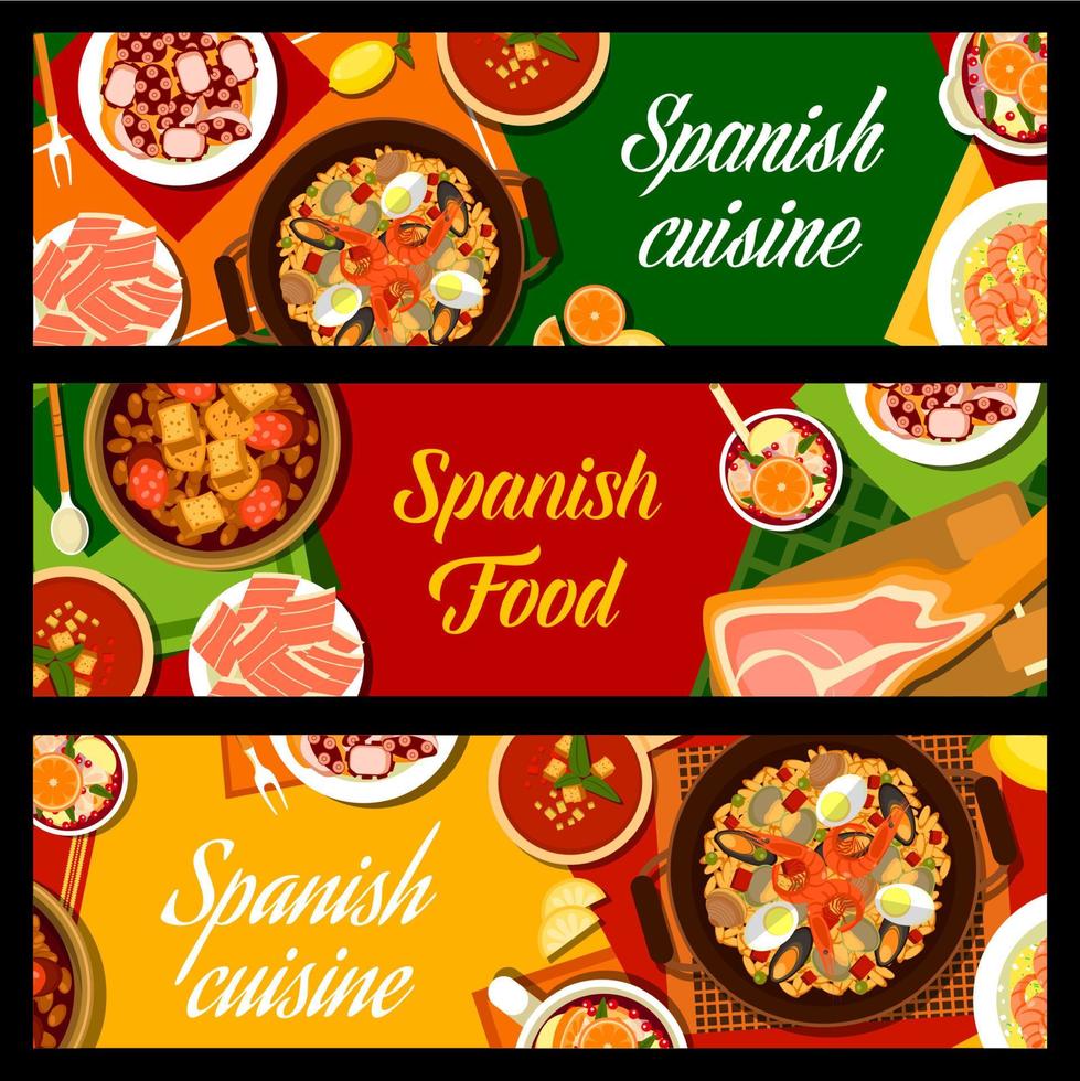 cocina española restaurante comidas vector banners