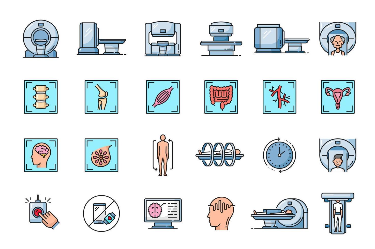 MRI scan health diagnostic color outline icons vector