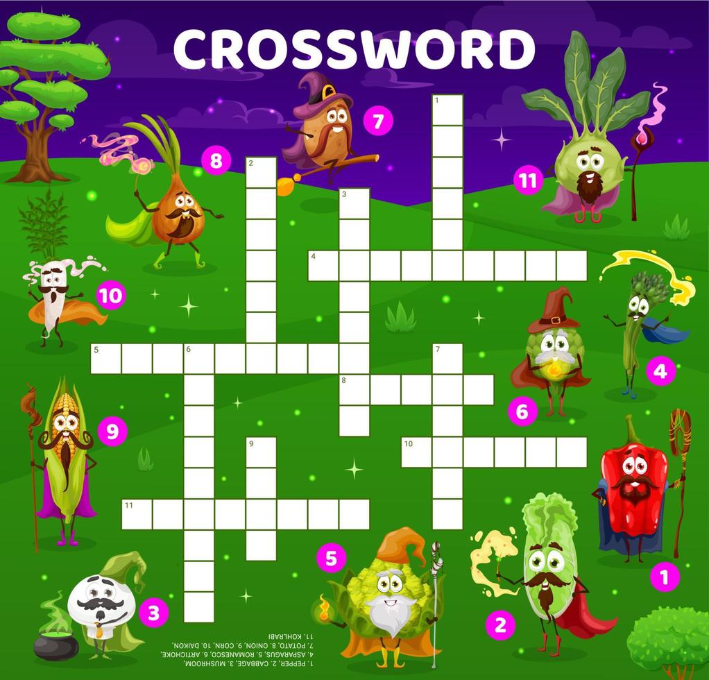 Crossword quiz game grid with vegetable wizards vector