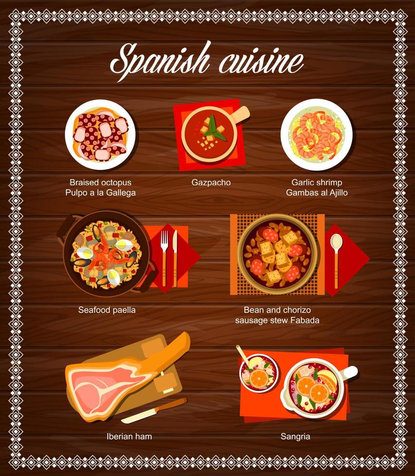 Spanish cuisine meals menu design vector template