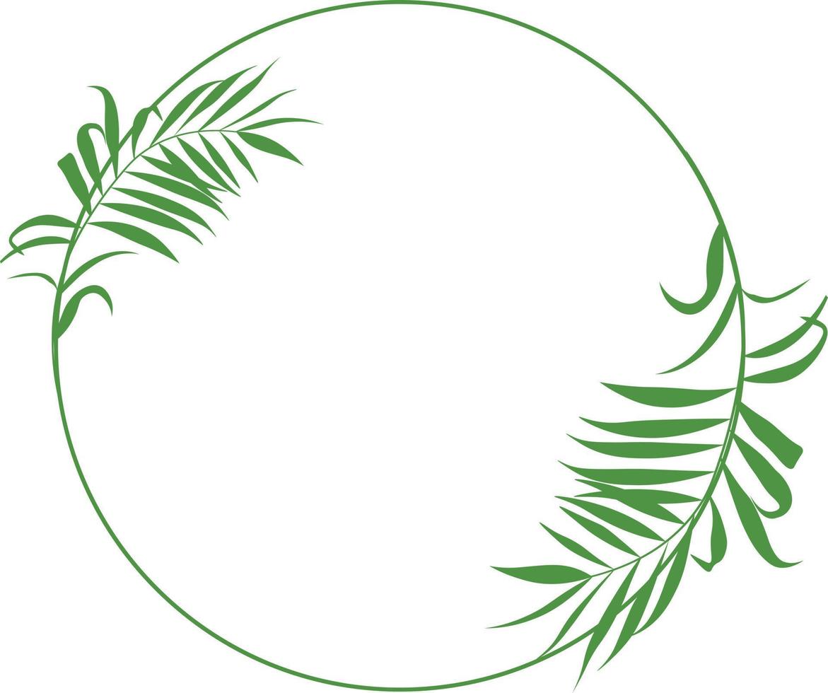 Tropical palm leaf frame.  Round Icon in trendy minimal linear style. Template for logo cosmetics, beauty Studio, hairdresser, handmade, jewelry. Vector stock illustration