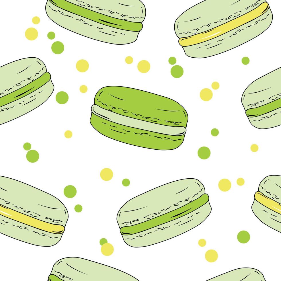 macaroon seamless vector pattern. Cute cookies with cream. Confectionery made of almond dough. A template for a pastry shop