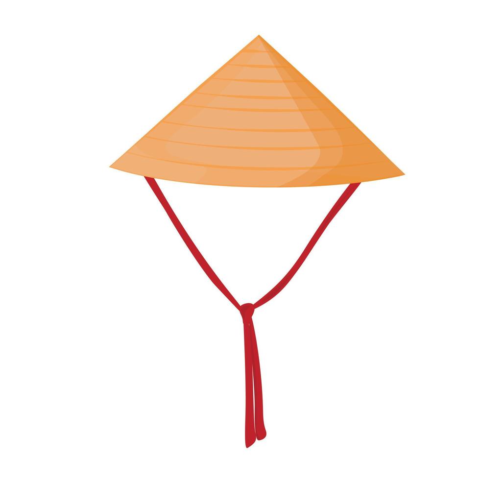 Vietnamese conical hat. Traditional headdress made of dried grass or palm leaves. Vector stock illustration. Isolated on a white background.