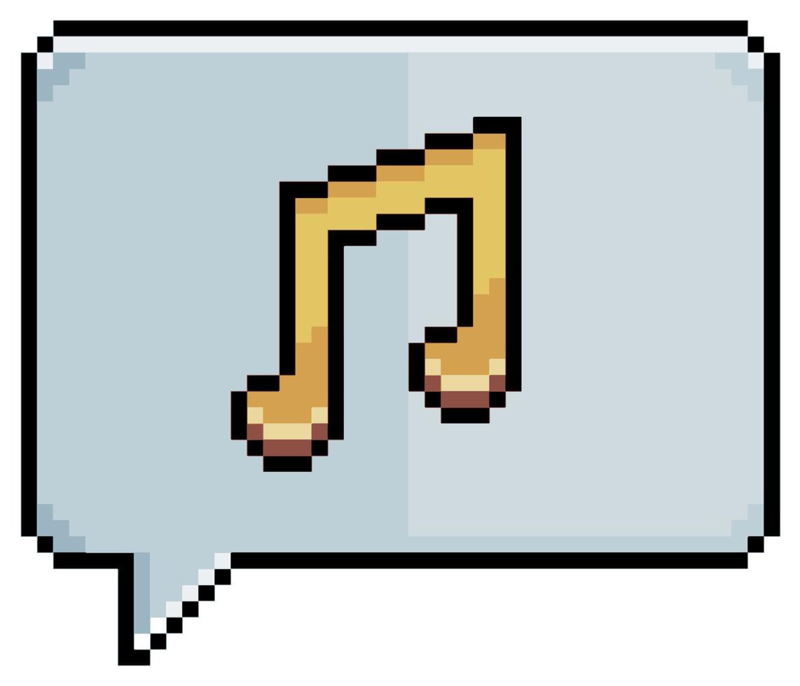 burbuja de voz de pixel art con icono de vector de icono de música para juego de 8 bits sobre fondo blanco