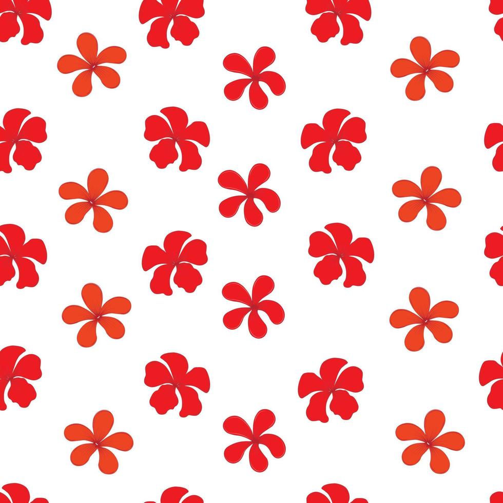 Floral seamless pattern. Tropical red flowers. Plumeria. Vector stock illustration. Golden palm leaves.