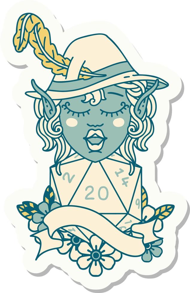 sticker of a elf bard character with natural twenty vector