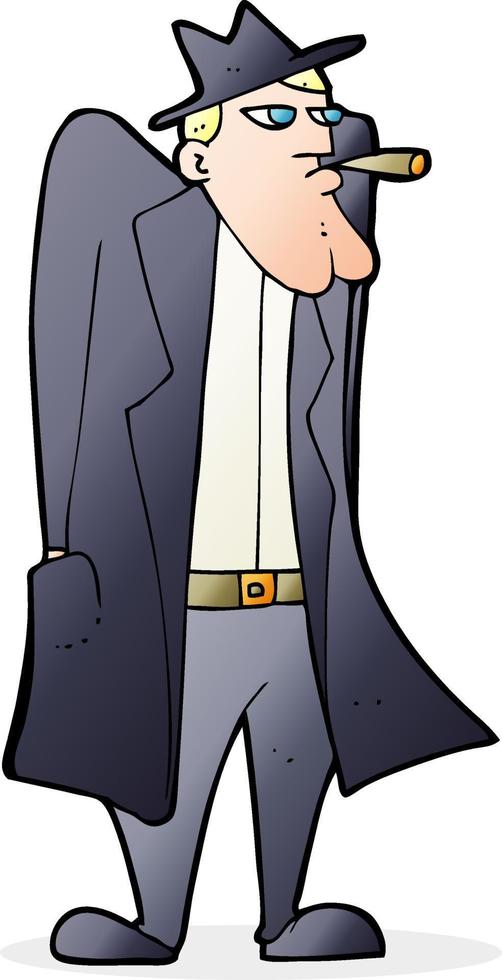 cartoon man in hat and trench coat vector