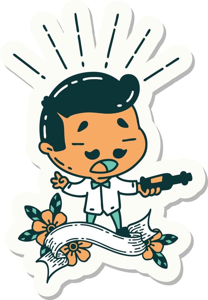 sticker of a tattoo style man serving wine vector