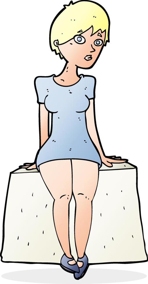 cartoon curious woman sitting vector