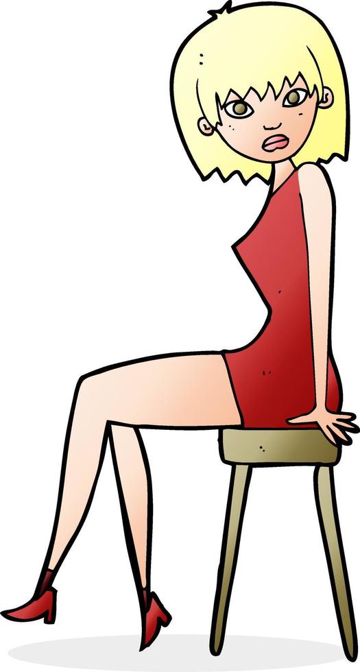 mujer de dibujos animados sentada en un taburete vector