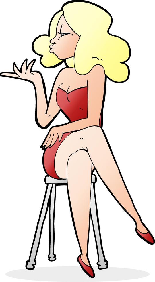 cartoon woman sitting on bar stool vector