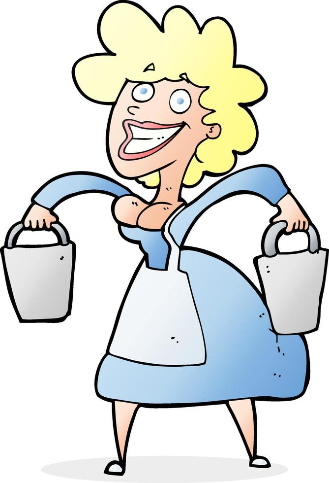 cartoon milkmaid carrying buckets vector