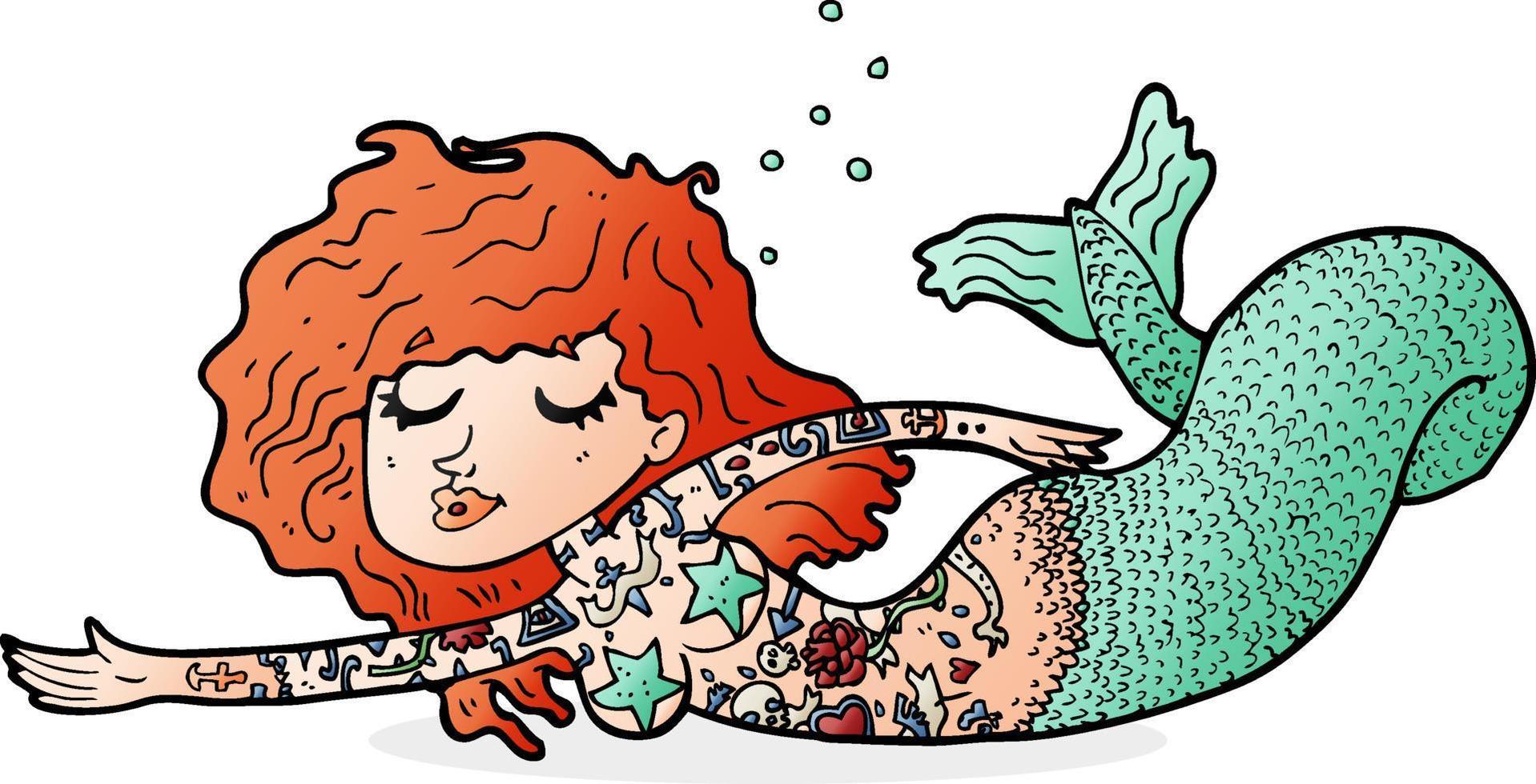 cartoon mermaid with tattoos vector