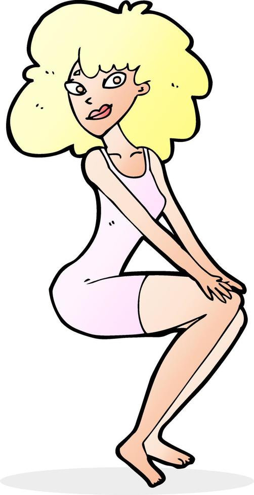 cartoon sitting woman in dress vector