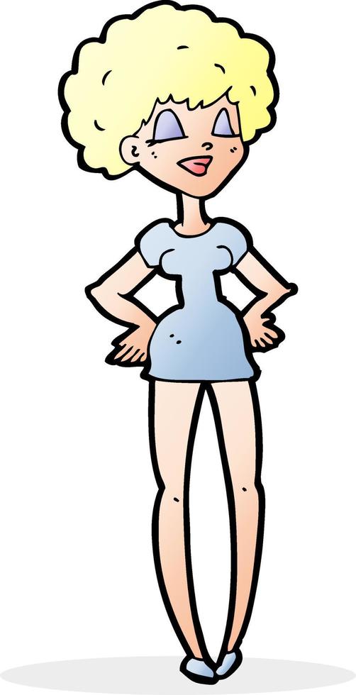 cartoon happy woman with hands on hips vector