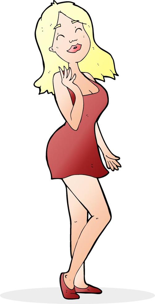 cartoon pretty woman in cocktail dress vector