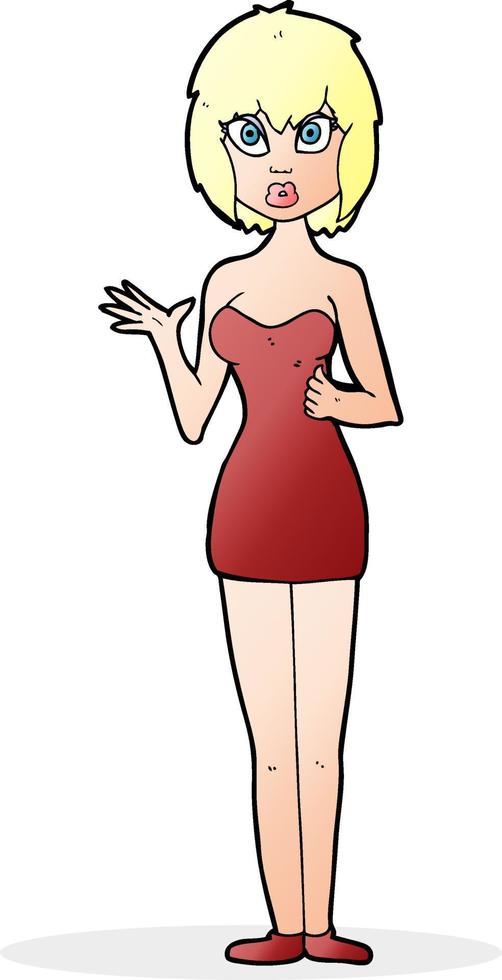 cartoon confused woman in cocktail dress vector